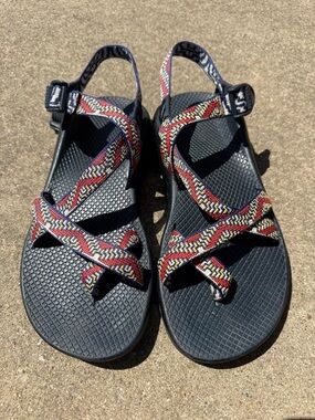 Women’s Navy Chaco Sandals with Multicolor Woven Straps